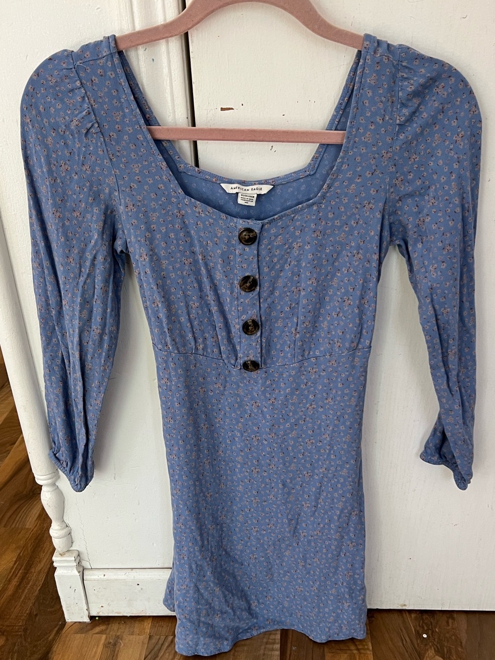 American Eagle Soft Dainty Floaty Floral Long-Sleeve Button Mini Dress, XS, EUC